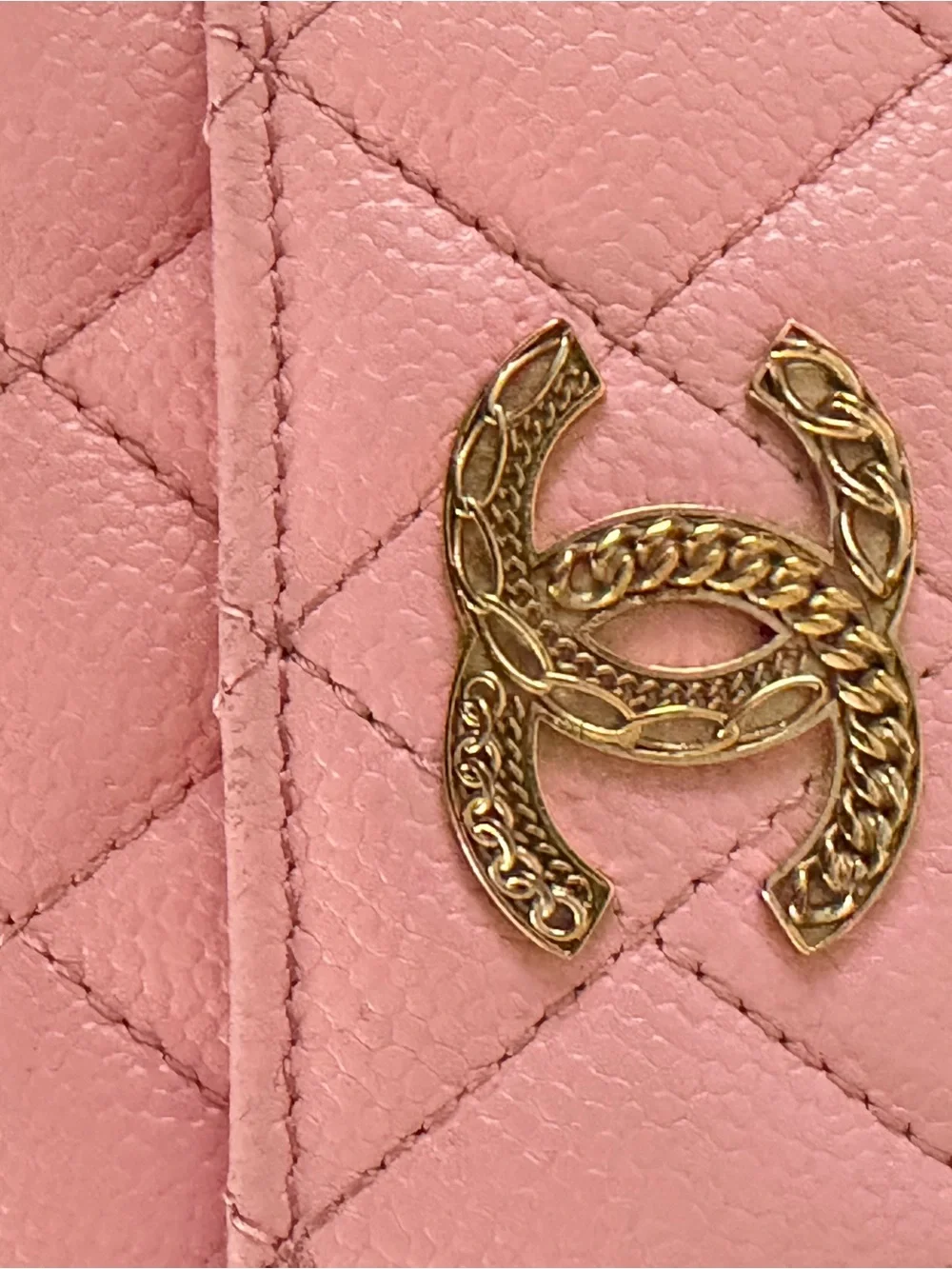 Chanel Pink Quilted Caviar Wallet with Gold CC